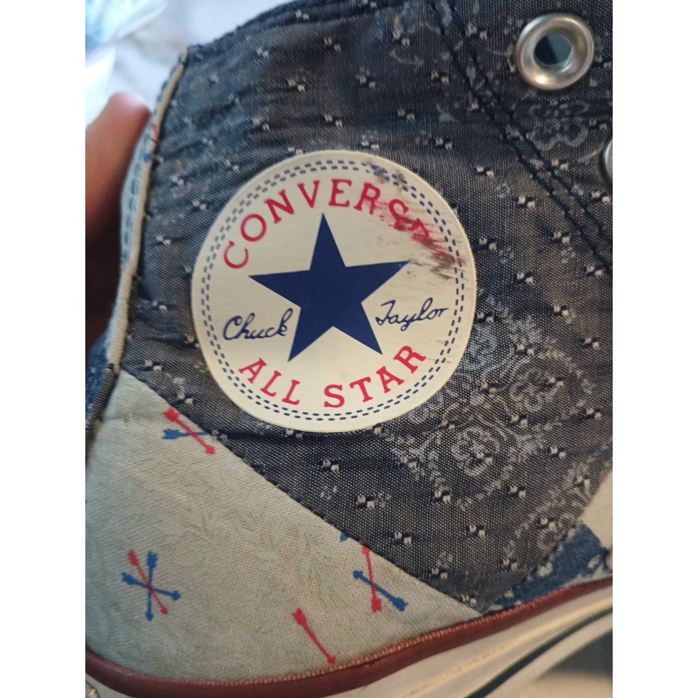 Y2K Style Disstresed Womens Convers All Star Rare Patch Work Denim Graphic Sz7.5 - Picture 16 of 16